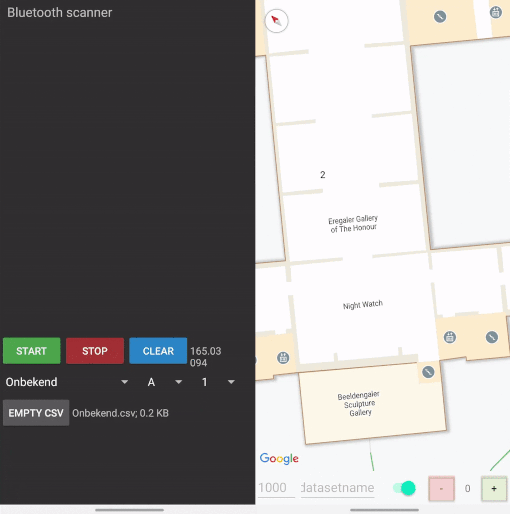 One app that shows a list of received beacon signals and one where markers are set on a map of the Rijksmuseum.