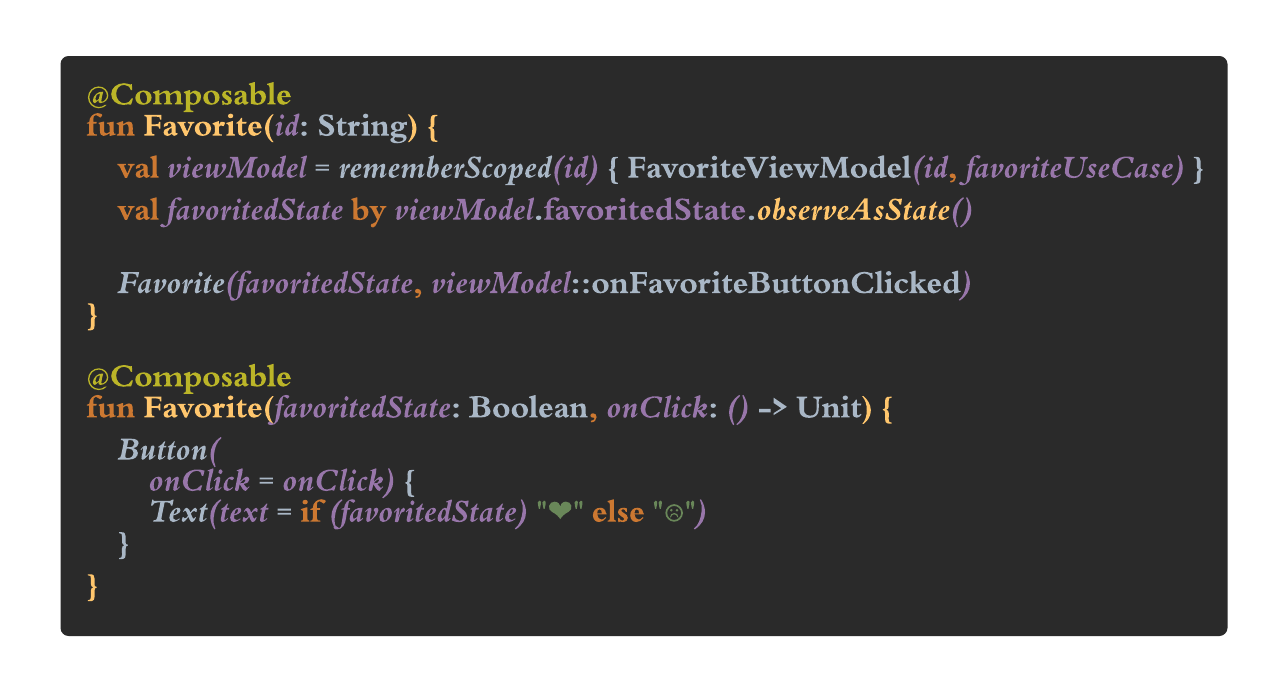 Code snippet: a ViewModel per Composable