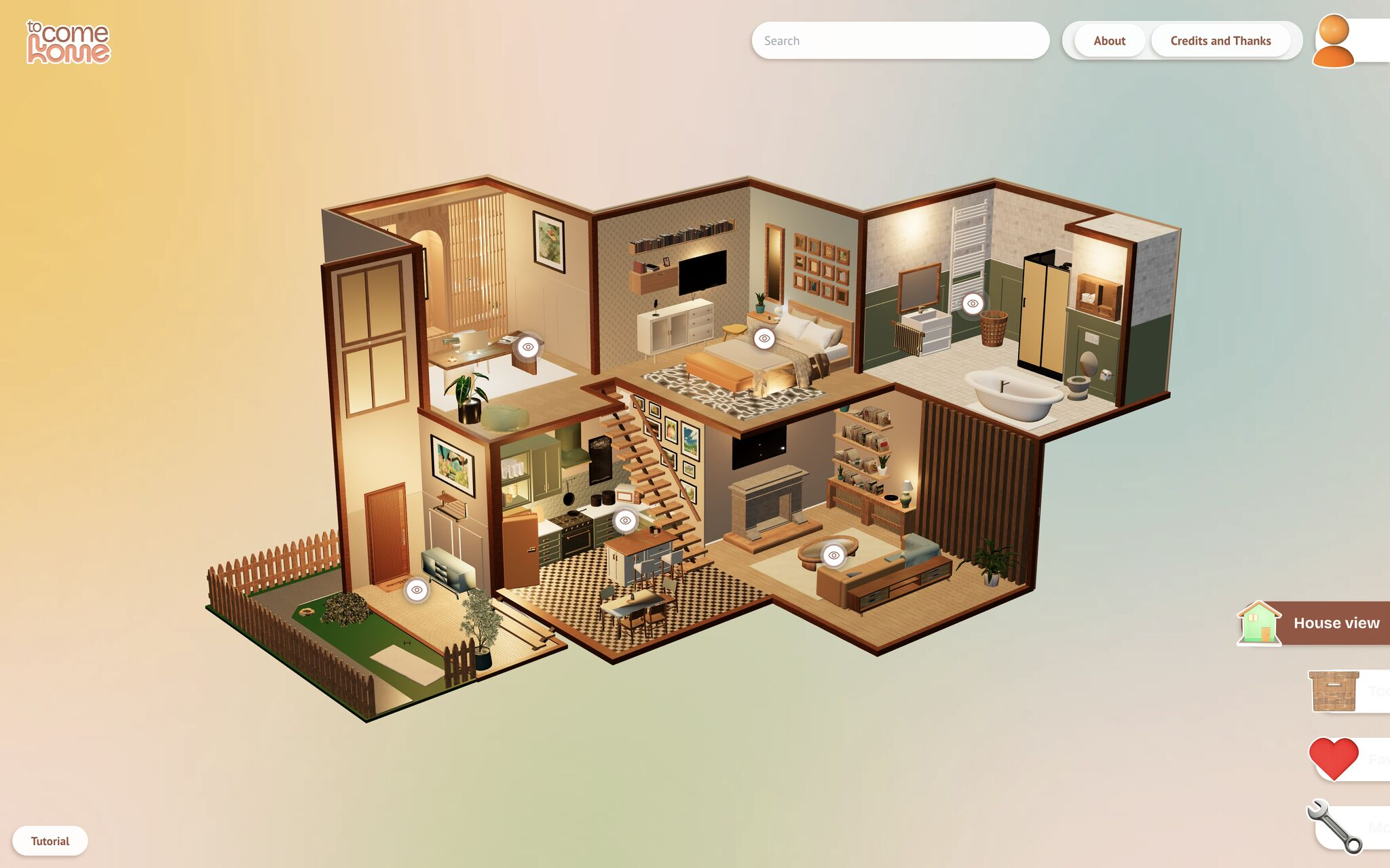 To Come Home as a finished prototype with an illustration of a house with different rooms.