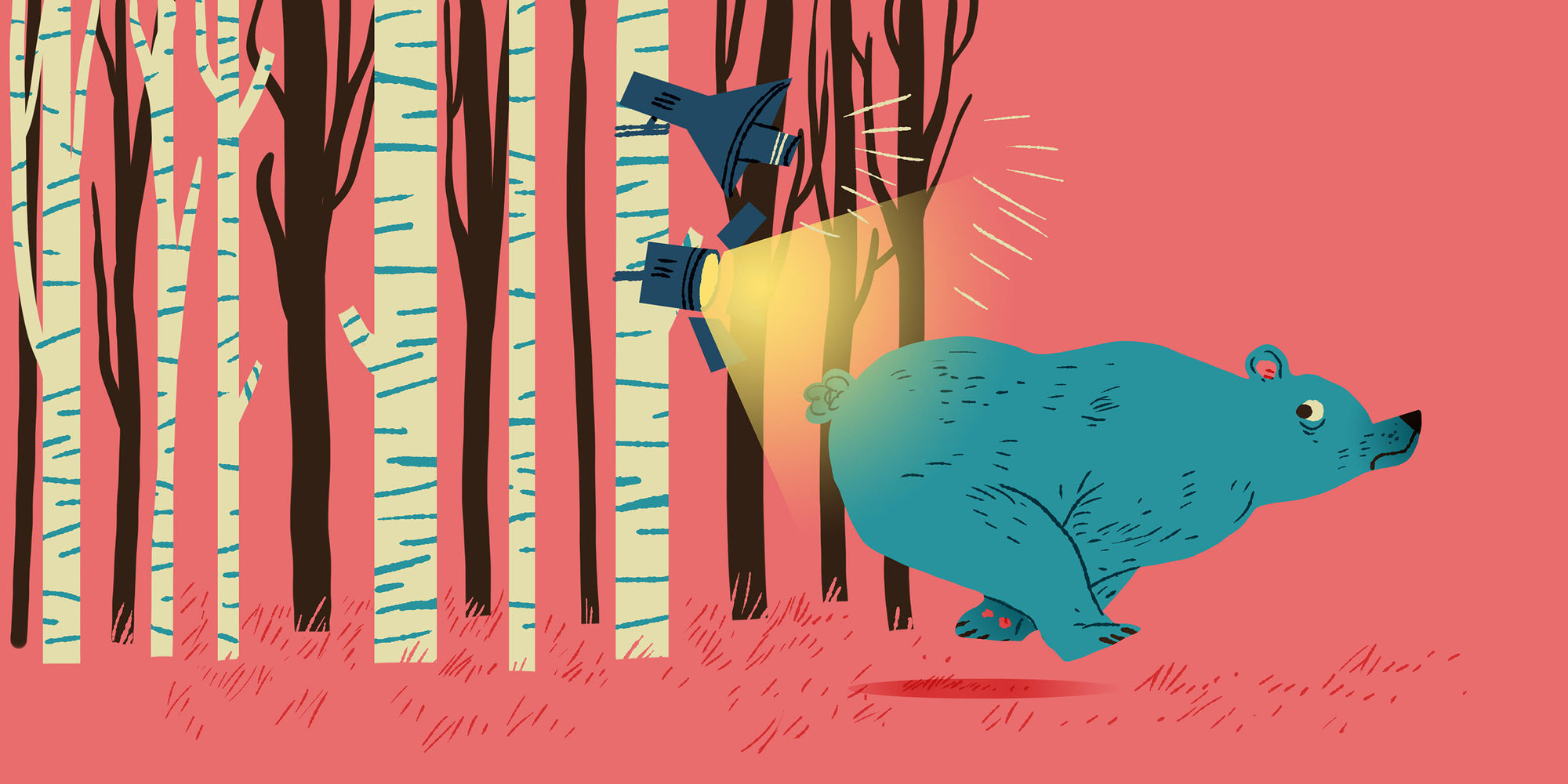 Illustration of a bear running away for lights and sound.